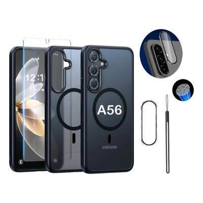 Funda Para Samsung A56 5g Negro Mate Magnética Case + Mica Cristal Templado+mica Cámara +correa 4pcs Uso Rudoresistente Y A Prueba De Caídas | MercadoLibre