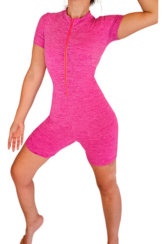 Catsuit Mono Lycra Elastizado Manga Corta Con Cierre Colores