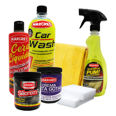 Kit Silicrem Shampoo Car Wash Crema Quita Gotas Pum Margrey