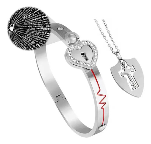 Pp Quiero Proyección Pulsera Candado Y Collar Llave Pareja