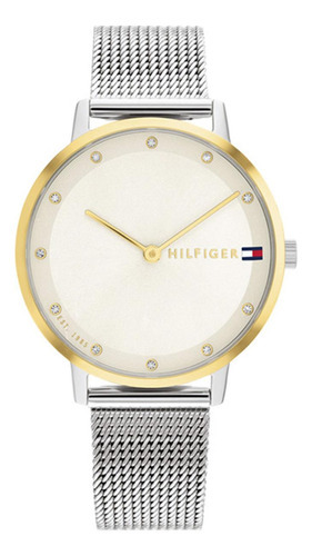 Reloj Tommy Hilfiger Mujer Pippa 1782667 Color De La Malla Plateado Color Del Bisel Dorado Color Del Fondo Beige