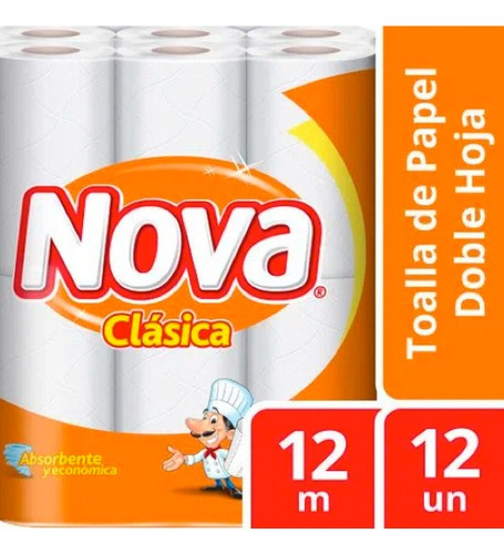 Toallas Nova Clásica Doble Hoja 12,5 Mts X 12 Rollos