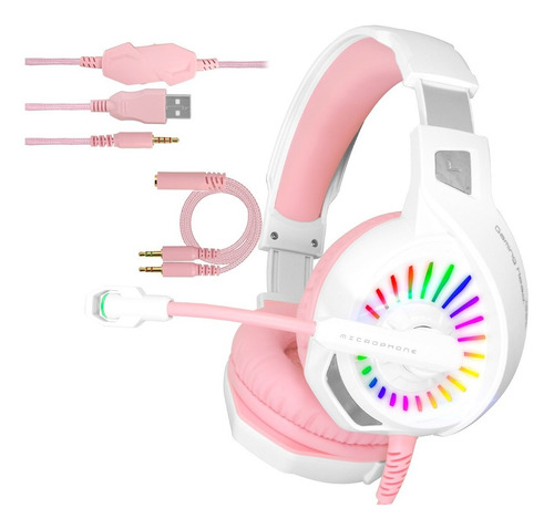 Audífonos Gamer Hi-a21-dch Con Micrófono Luz Ps5 Xbox Pc Lap Color Rosa Color De La Luz Rgb