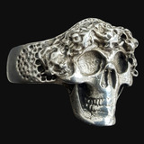 Anillo Calavera Plata Con Flores 2 X1,5 Cm 12 Gr Art 343