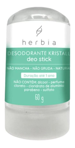 Desodorante Krystall Natural Vegan Herbia 60g Dura Até 1 Ano