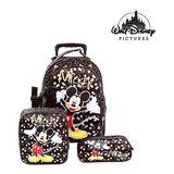 Kit Mochila Mickey Infantil Escolar Rodinhas Lancheira T3 Cor Preto