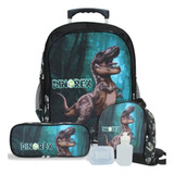 Kit Mochila Infantil Dinossauro T-rex Rodinhas Tam G