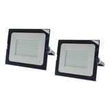 Kit 2 Refletores Led 100w Smd Ip66 Holofote Projetor 6500k 