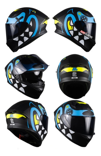 Casco Kov Crazy Cartoon Certificaco Mica Humo Cerrado Azul