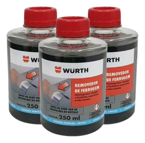 Kit 3und Removedor De Ferrugem Resíduos Wmax Wurth 250ml