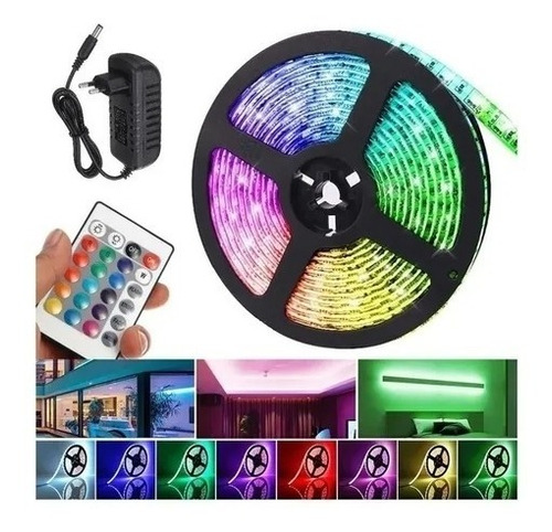 Cinta De Luz Led 5 Metros Tira Multicolor + Control + Cargad