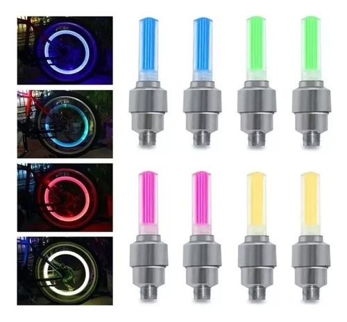 2 Luces Para Bicicleta. De Tapon De Llanta / 7 Colores