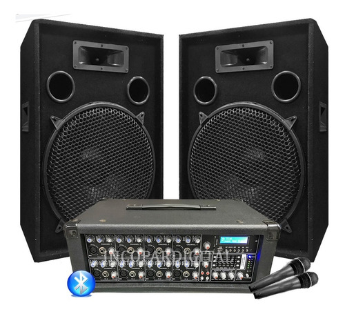 Equipo Consola Potenciada 8 Canales Usb+2bafles15' + 2 Mic.