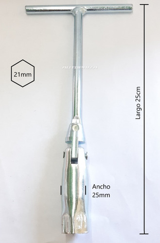 Llave Saca Bujia Tipo T, Hexágono De 21mm. Calidad Arg.!