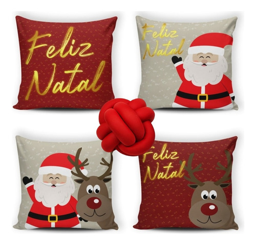 Kit 04 Capas Almofada De Natal + 1 Almofada Nó Promoção 