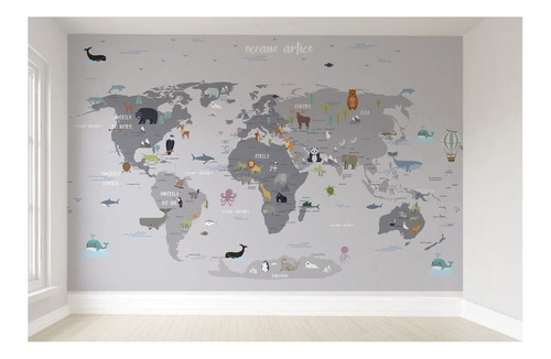 Papel De Parede Infantil Autocolante Mapa Mundi Vr100 9m²