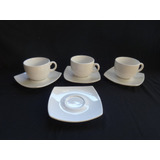 Lote 3 Duo De Cafe Loza Blanco Pocillo Grande Plato Cuadrado