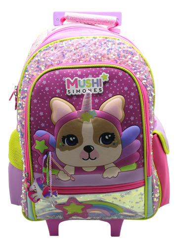 Mochila 18 Pulgada Escolar Simones Mushi Unicornio Con Carro