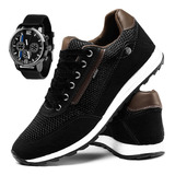 Tenis Sapatenis Masculino Casual Confortavel + Relogio