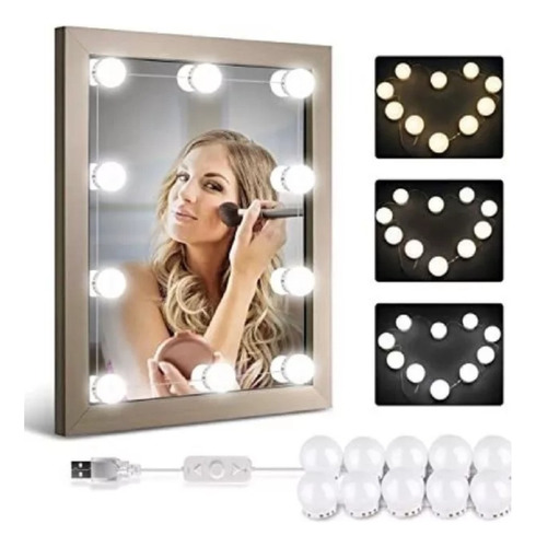 Luces Para Espejo Maquillaje 10 Bombillas Led 3 Colores