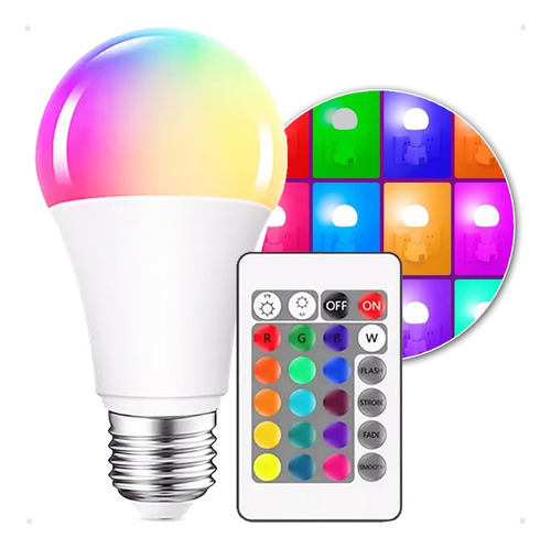 Lâmpada Led Rgb Colorida Com Controle Remoto 7w E27 Bivolt