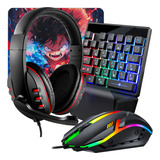 Combo Gamer Teclado Uma Mão Rgb Headset Gamer Mouse Led