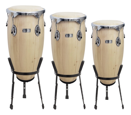 Trio De Congas 10 11 E 12 Natural Com Suporte New York