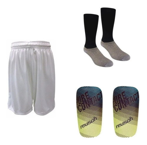 Short Futbol Blanco Hombre +medias + Canilleras Reusch Rpr