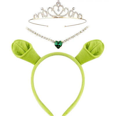 Conjunto De Tres Piezas Con Diadema Y Corona En Verde Claro