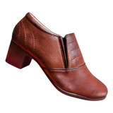 Mocasin Oxford Para Mujer Con Taco Cuadrado Comodo Café 7394