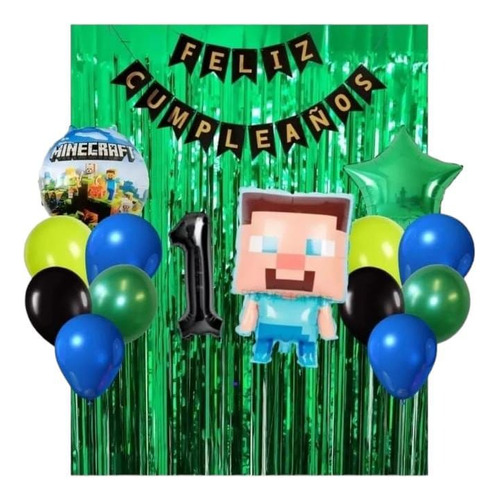 Combo Globos De Cumpleaños Minecraft Kit Completo 