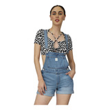 Jumper Overol De Short Mezclilla Mujer Mono Jumpsuit Dama