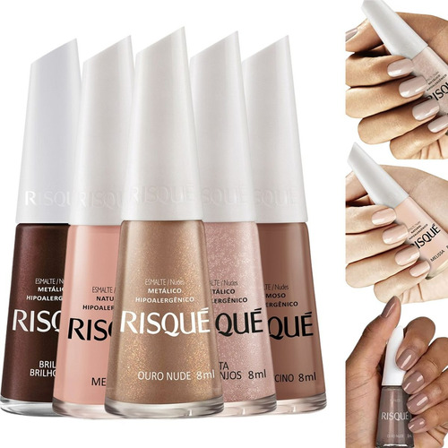 Kit 5 Esmalte Risque Tons Nude Hipoalergênico