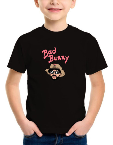 Remera Negra Niño Algodón Personalizada Bad Bunny