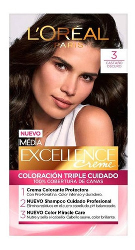 Kit Tinte L'oréal Paris  Excellence Tintura L'oréal Excellence Creme Tono 3 Castaño Oscuro Para Cabello