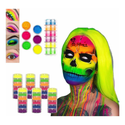 6 Sets De 6 Pigmentos Neon Sombra De Ojos Y Uñas Halloween Neón