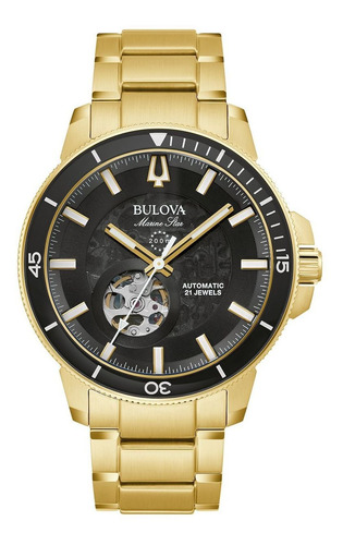 Reloj Bulova Automatico Hombre 97a174 Marine Star Dorado