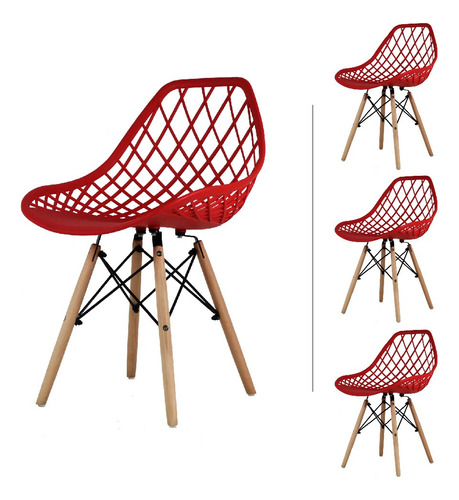 Set 4 Sillas Eames Vento Mundo In Comedor Minimalista Rojo