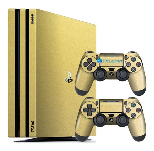 Skin Ps4 Pro Playstation 4 Original Adesivo Metálico Dourado