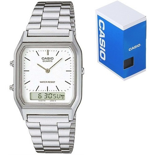 Reloj Casio Vintage Aq230 Barras Hora Doble Acero Inoxidable