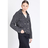 Chaqueta Cropped Tweed, Azul Liola