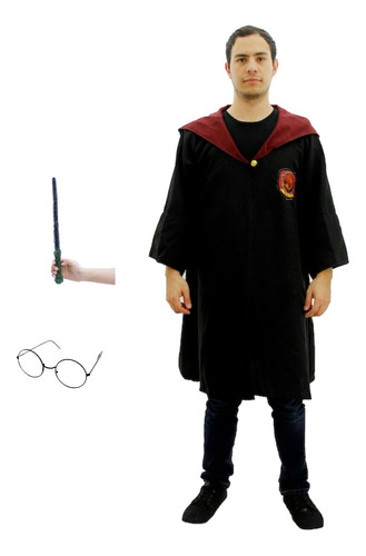Disfraz Capa Con Capucha De Harry Potter Casa Gryffindor Con Varita Y Lentes Adulto Hombre