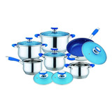 Bateria De Cocina Omania Fraciel Acero Inoxidable Induccion Color Azul