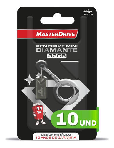 Kit 10 Mini Pendrive 32gb Usb 3.0 Masterdrive Diamante Ultra