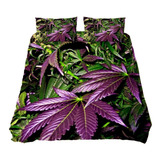 Purple Marijuana Weed Leaf Funda Nórdica Queen Pc Jueg...