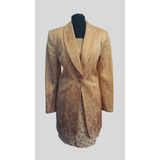 Conjunto Traje Mujer Dorado Blazer Pollera Blusa, Marca Suan