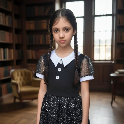 Vestido Wandinha Fantasia Infantil Menina Festa Halloween | MercadoLivre