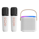 2 Micrófono Portátil Y Caja De Sonido Mini Karaoke  Blanco