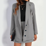 Conjunto Blazer E Saia Feminino Alongado Jaqueta  - Xadrez