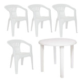 Conjunto De Mesa E Cadeiras Plásticas Tramontina, Branco